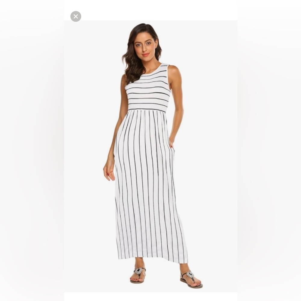 Hount Women's Summer Sleeveless Striped Casual Long Maxi Dress with Pockets XXL